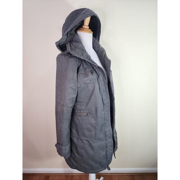 TNA Aritzia Gray Verbier Faux Fur Lined Parka Long Coat Size XXS Women's Flaws - Picture 3 of 13